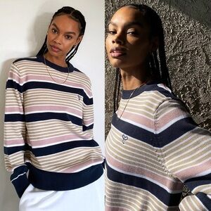 Aritzia TNA Amherst Striped Crew Neck Knit Sweater Womens Size Large Relaxed Fit